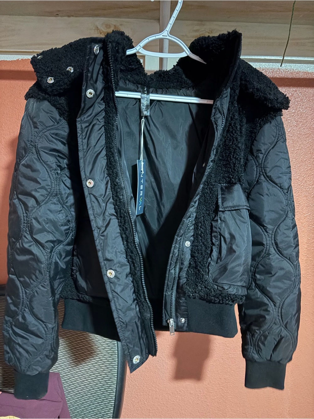 Women's Black Quilted Sherpa-Lined Bomber Jacket
